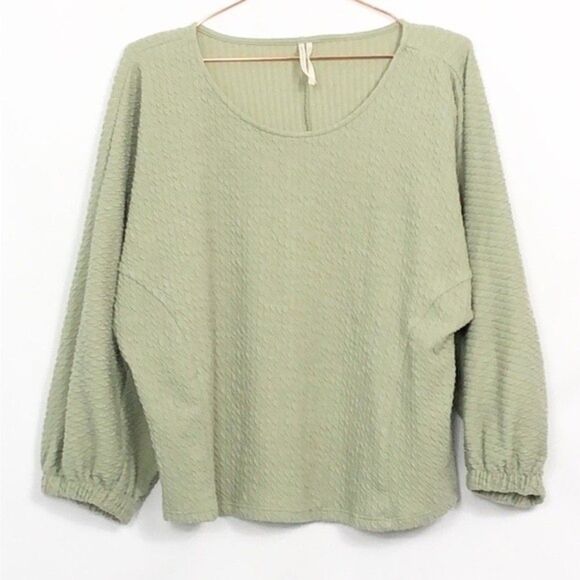 Anthropologie Sage Green Textured Puff Long Sleeve Top Like New Condition Large - Picture 4 of 8